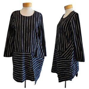 Spirithouse Asymmetrical Foldover Striped Oversized Boxy Lagenlook Tunic Top L